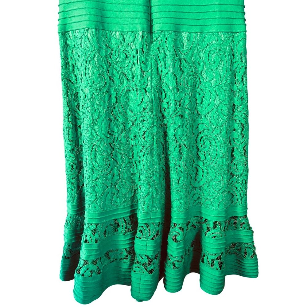 Tadashi Shoji Sz 6 Kelly Green Lace Flair Bottom Dress READ - Picture 5 of 16